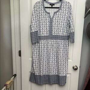 ellos Navy and White Geometric Long Sleeve Dress